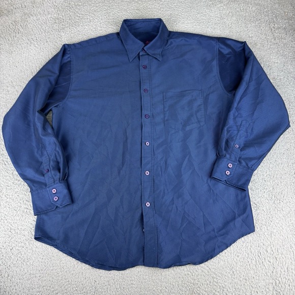 Bugatchi Uomo Other - Bugatchi‎ Mens Stripe Button Down Shirt Size Large Dark Blue Purple Buttons